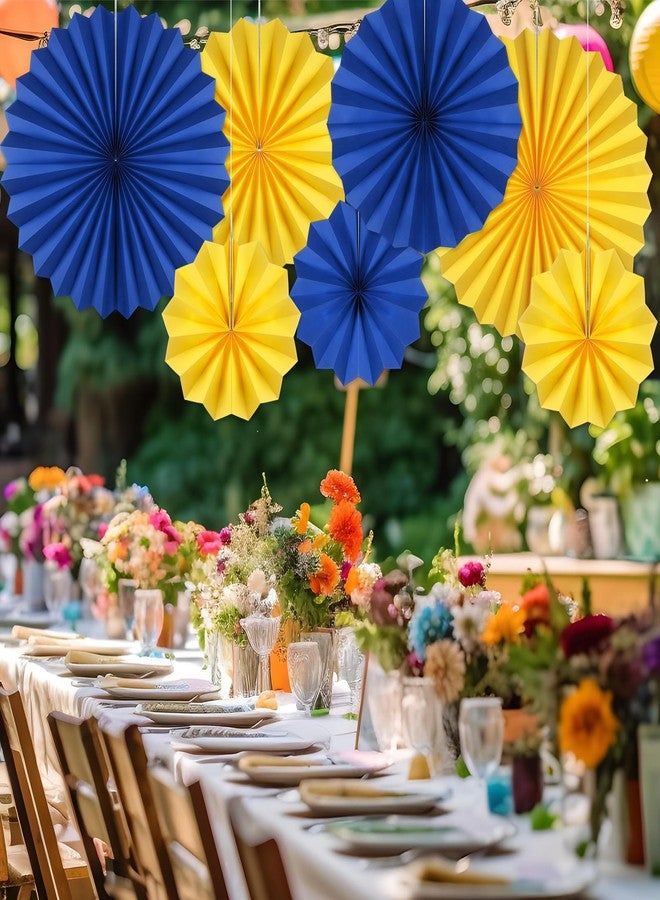 MotiMind 24 Pcs Blue and Yellow Paper Fans Party Decorations Classroom Decor Wall Background Ceiling Hanging Decoration for Birthday Wedding Graduation Theme Party - Image 4